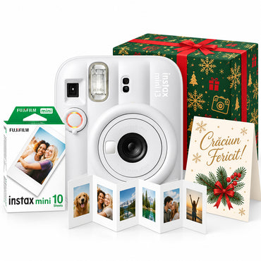 Pachet Cadou de Crăciun Instax Mini 13 Alb – Cameră, Film, Cutie