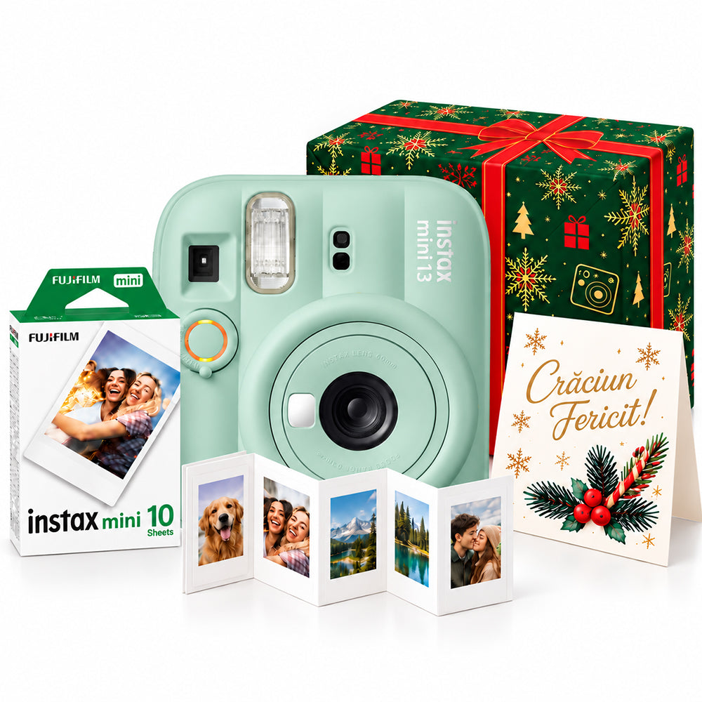 Pachet Cadou de Crăciun Instax Mini 13 Verde – Cameră, Film, Cutie