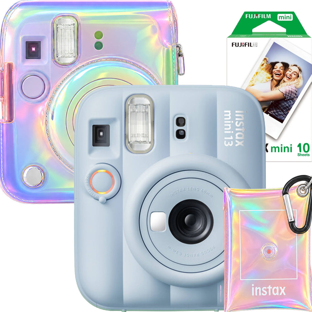Pachet Fujifilm Instax Mini 13 Bleu – Cameră Instant + Husă Iridescentă + Wallet Foto + Film 10 Poze
