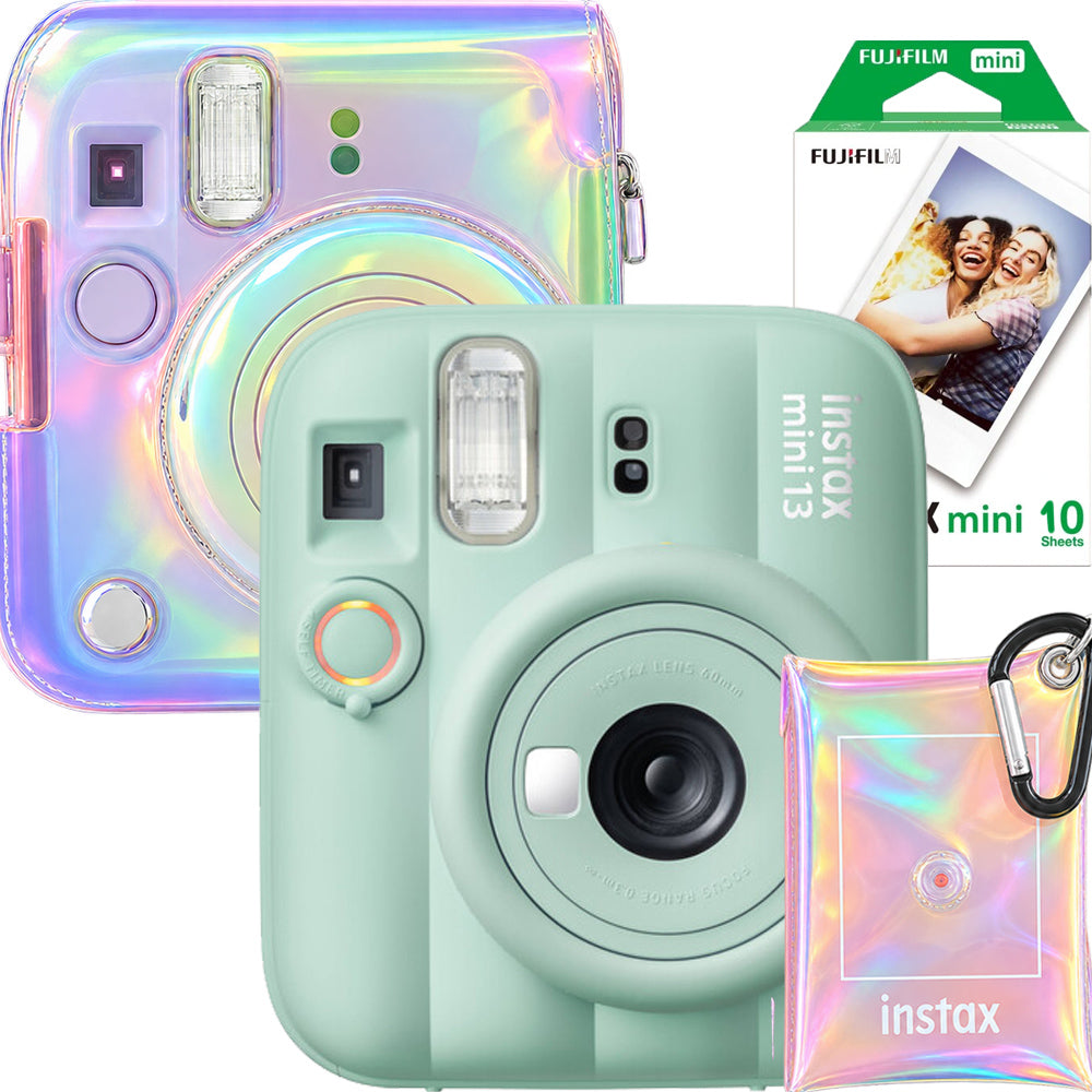 Pachet Fujifilm Instax Mini 13 Verde – Cameră Instant + Husă Iridescentă + Wallet Foto + Film 10 Poze